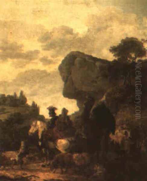 Travellers With Camels In A Rocky Landscape - view 1