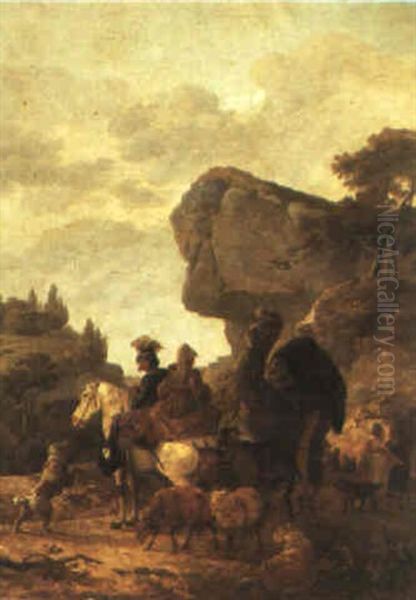 Travellers With Camels In A Rocky Landscape - view 1