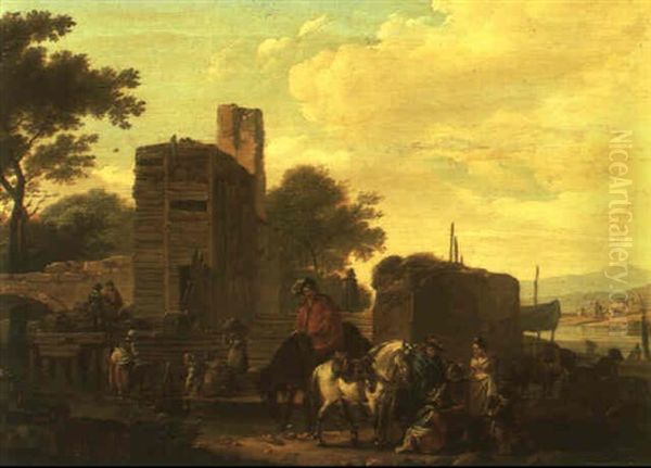 Travellers Stopped At A Port With Washerwomen - view 1