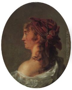 Portrait Of A Young Girl Wearing A White Dress And A Red Headdress With Pearls by Joseph-Siffred Duplessis