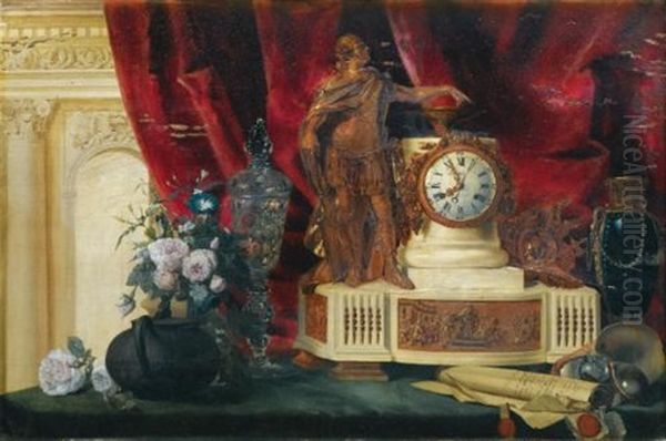 Nature Morte A La Pendule Et Vase De Sevres - view 1