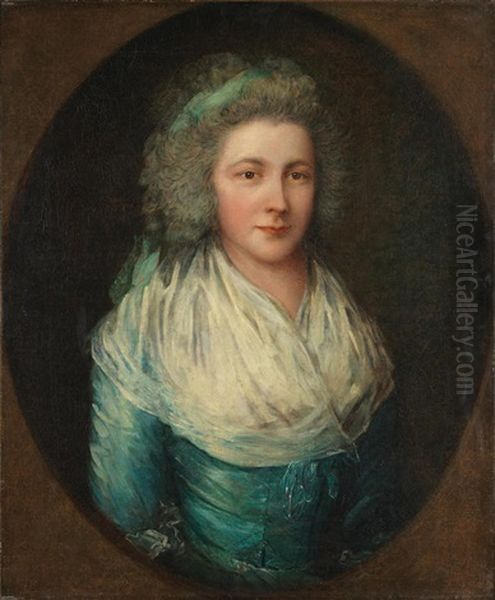 Portrait Of Mrs. Samuel Kilderbee, Bust-length, In A Blue Dress, Within A Painted Oval - view 1