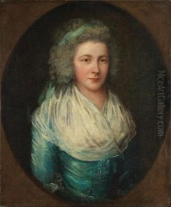 Portrait Of Mrs. Samuel Kilderbee, Bust-length, In A Blue Dress, Within A Painted Oval