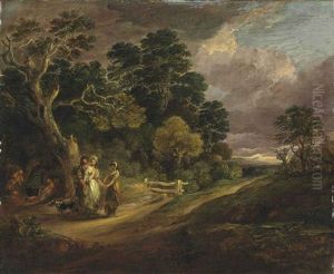 A Wooded Landscape With A Gipsy Fortune Teller by Gainsborough Dupont