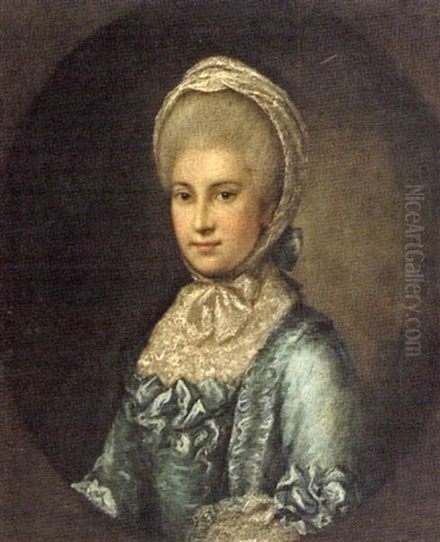 Portrait Of A Lady In A Blue Gown, With Lace Collar, Cuffs And Shawl - view 1