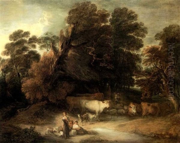 Bergers Et Leur Troupeau Dans Un Paysage - view 1