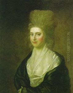 Brustportrait Einer Jungen Frau In Weisem Kleid Und Schwarzer Stola