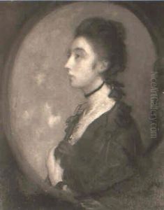 Portrait Of A Lady In Black Dress With Lace Collar by Gainsborough Dupont