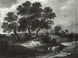 Landscape With Trees And Cattle by Gainsborough Dupont