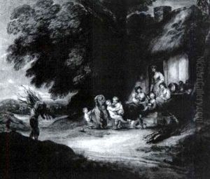 Cottage Door With Mothers Tending Their Children At Play by Gainsborough Dupont