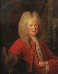 Portrait D'homme De Trois-quart En Veste Rouge Et Cravate De Dentelle, Coiffe D'une Perruque