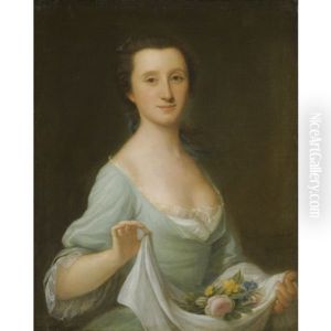Portrait Of A Lady, Half Length, Holding A Cloth With Flowers