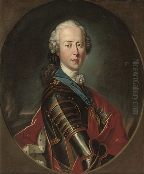 Portrait Of Prince Charles Edward Stuart (1720-1788), Half-length, In Armour With An Ermine-lined Red Velvet Cloak, Wearing The Garter Sash With The Badge Of The Order Of The Thistle An - view 1