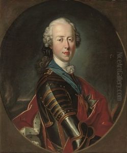 Portrait Of Prince Charles Edward Stuart (1720-1788), Half-length, In Armour With An Ermine-lined Red Velvet Cloak, Wearing The Garter Sash With The Badge Of The Order Of The Thistle An