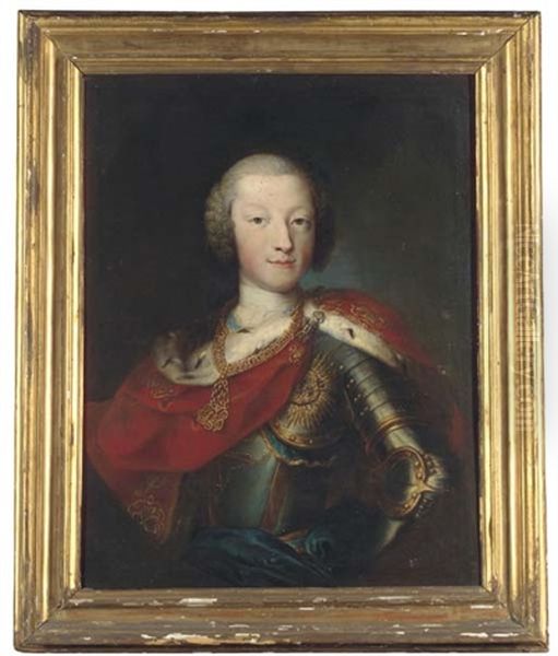 Portrait Of King Vittorio Amedeo Iii Of Sardinia, As A Young Man, Half-length, In Armour With A Red Cloak Trimmed With Ermine Wearing The Order Of Annunziata - view 1