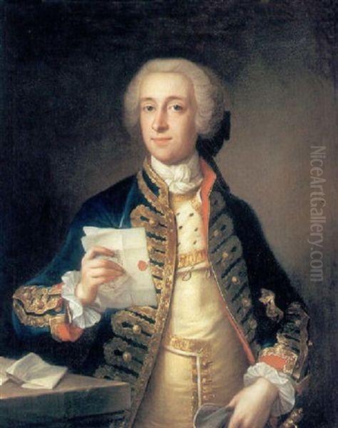 A Portrait Of An Officer, In A Gold-embroidered Jacket With An Ermine-lined Silk Vest - view 1
