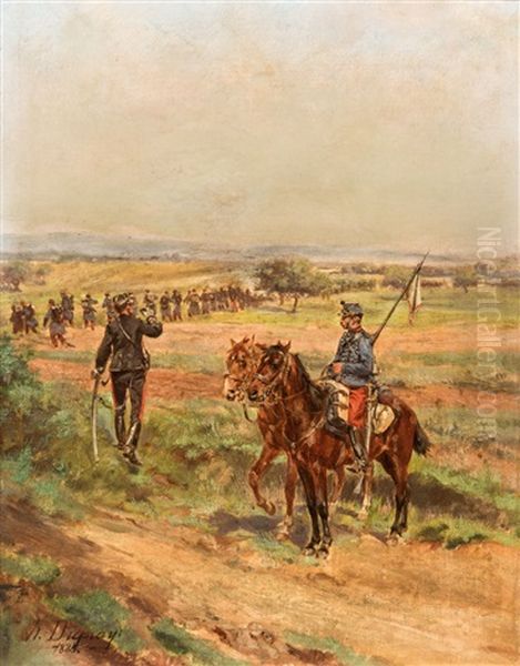 Schweizer Militar Mit Offizieren Zu Pferde - view 1