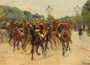 A Company Of Officers Riding. Circa