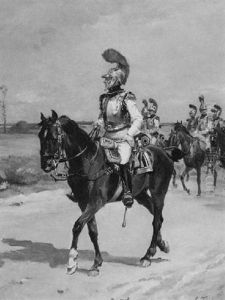 Soldier With Red Plumbed Hat On Horse, War Of 1812 by Henri Louis Dupray