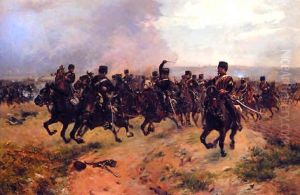 Hussars On The Charge by Henri Louis Dupray