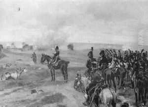 Officiers De Cavalerie Devant Un Village by Henri Louis Dupray