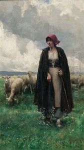 Shepherdess In A Landscape by Julien Dupre
