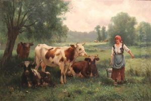 Milk Maid Guarding Her Cattle by Julien Dupre