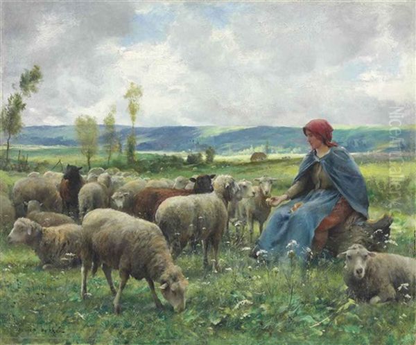 Shepherdess And Sheep - view 1