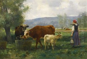 La Jeune Laitiere Avec Son Troupeau by Julien Dupre
