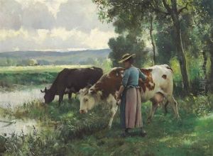 Les Vaches A L'abreuvoir by Julien Dupre