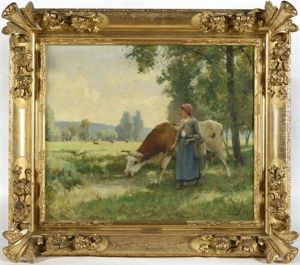Gardienne De Troupeau Au Bord De La Mare by Julien Dupre