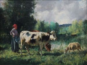 Jeune Bergere Et Son Troupeau by Julien Dupre