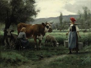 Ricolle Du Lait En Poture: Milking Time by Julien Dupre