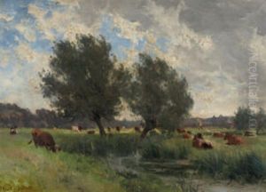 Teichlandschaft Mit Weidenden Kuhen Teichlandschaft Mit Weidenden Kuhen