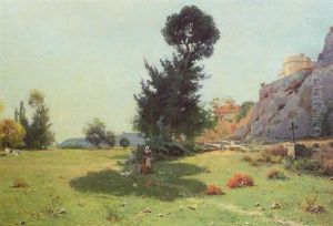 Vast Landscape With Mother And Child At Rest From Field Work by Julien Dupre