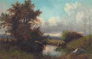 Cattle Watering In A Stream by Julien Dupre