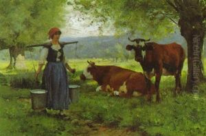 Milchmadchen Mit Kuhen Auf Der Weide