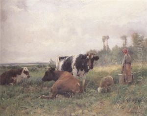 A Milkmaid With Cattle In A Landscape by Julien Dupre