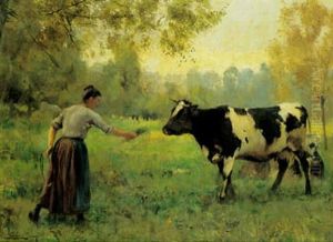 Pige Der Fodrer En Sortbroget Ko Pa En Eng by Julien Dupre