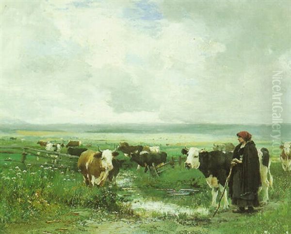 Fresian Cattle With Cowherd - view 1