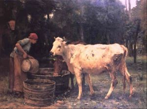 Young Milkmaid With Cattle In A Landscape by Julien Dupre