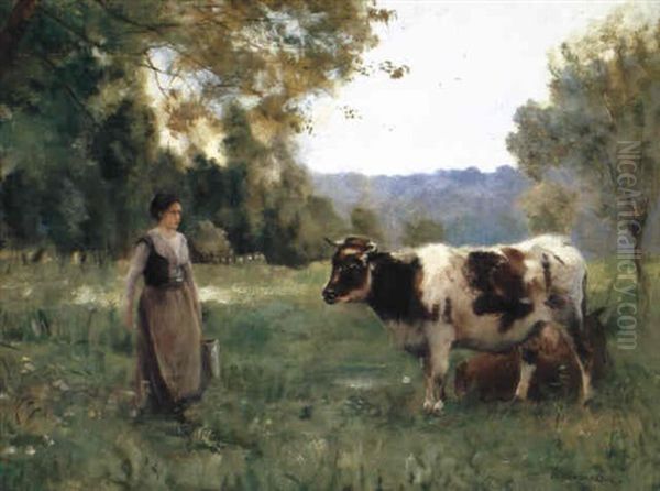 Weidende Kuhe Mit Bauerin - view 1