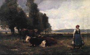 Malkepige Pa Vej Hjem Fra Marken by Julien Dupre