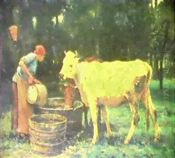 A Young Milkmaid With Cattle In A Landscape - view 1