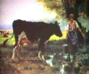 Milkmaid With Cow by Julien Dupre