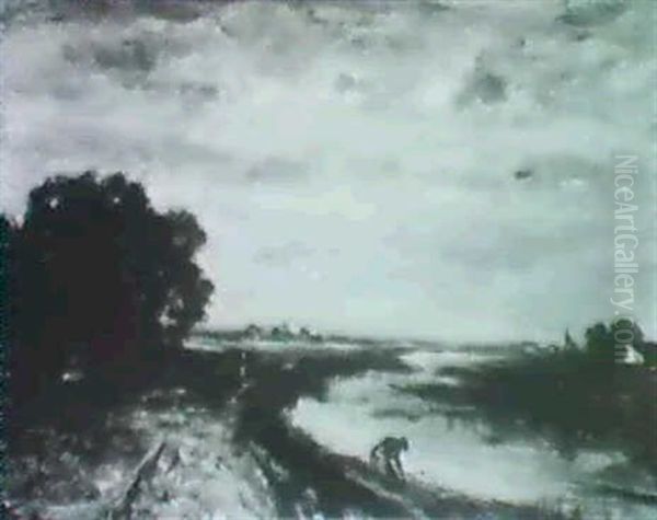 Faggot Gatherer At Edge Of A River - view 1