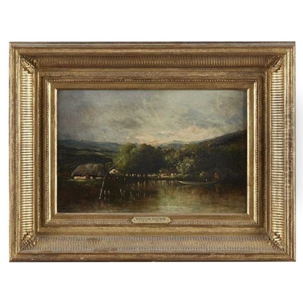 Figure On The Lake With Thatch Houses - view 1