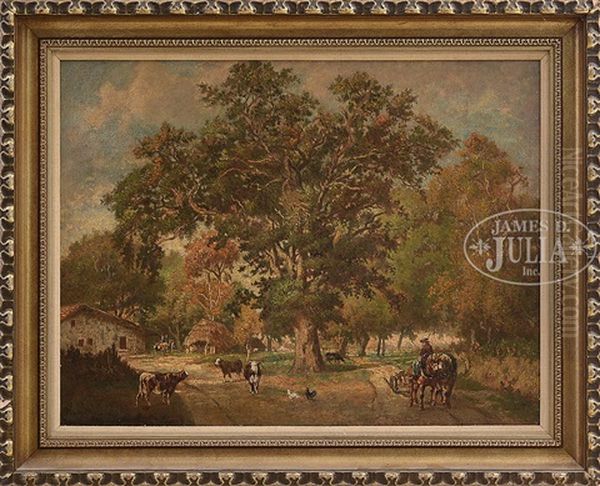French Farmyard With Cows And Horse Drawn Plow - view 1