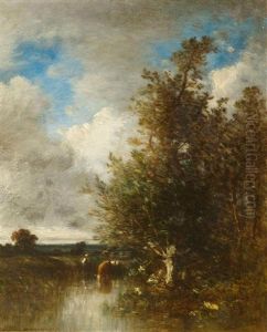 Cows In A Landscape With A River by Leon Victor Dupre