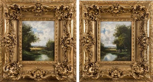 Paysage De Bord De Riviere; Paysage Avec Pecheurs (pair) - view 1